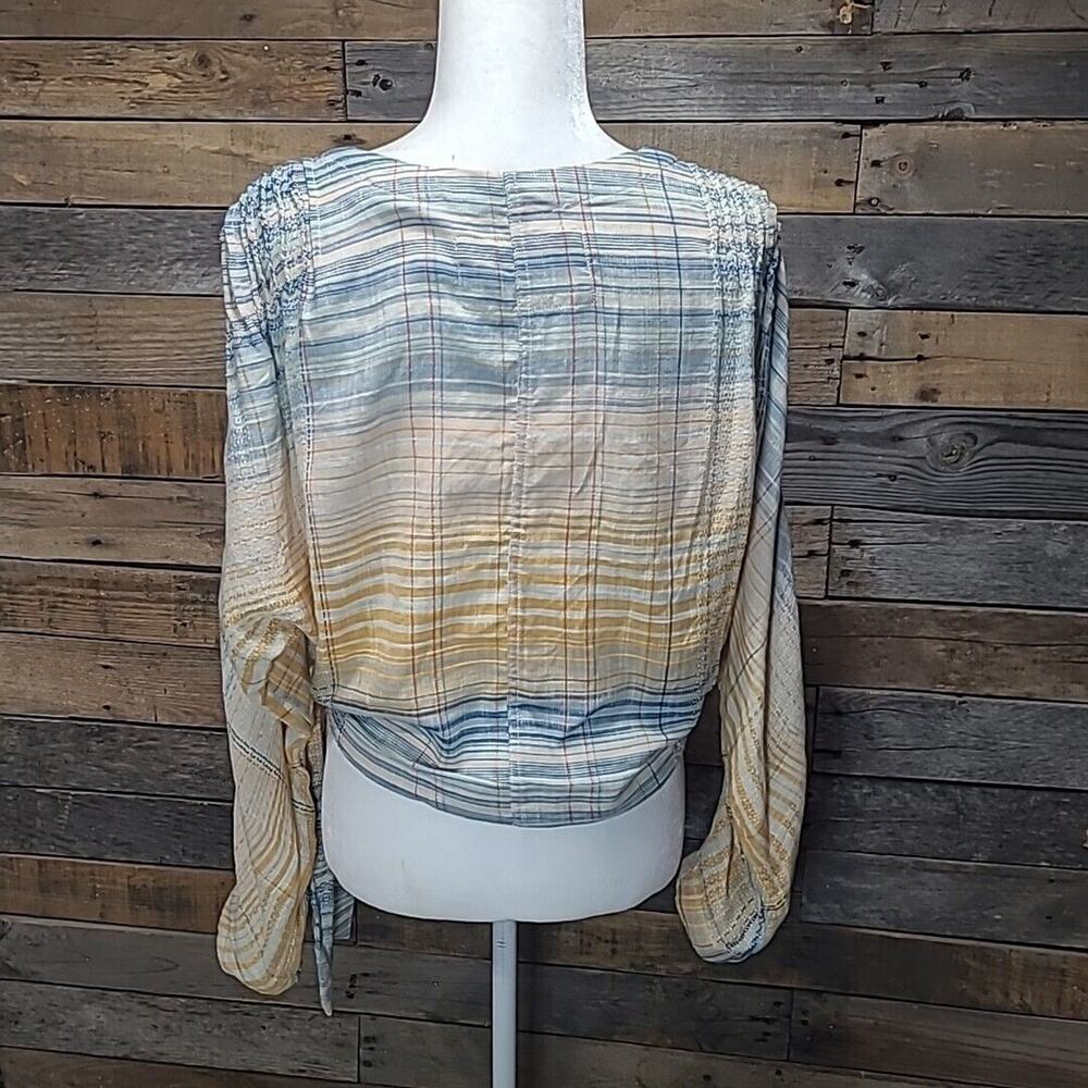 Free People Top Maldives Surplice Wrap Cotton Misty Blue Orange Combo Medium - Picture 6 of 11